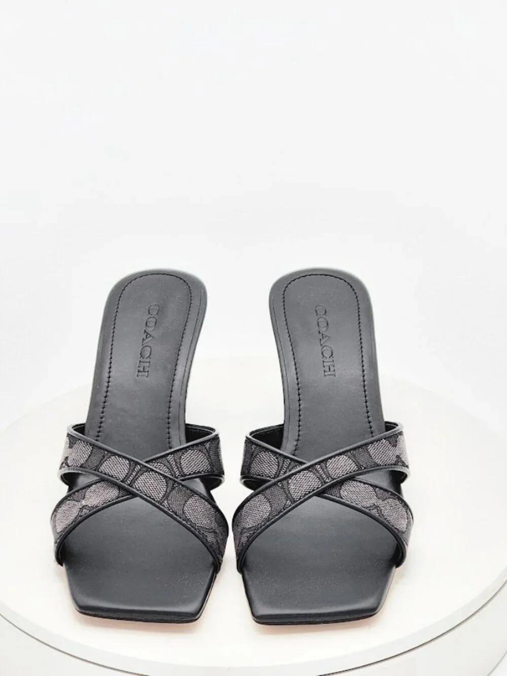 Coach Signature C Black Gray Wedge Slide Sandals Women’s Size 9.5 B NEW